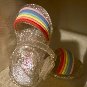 Clear Glitter Jelly sandals with Rainbow strap - size 5